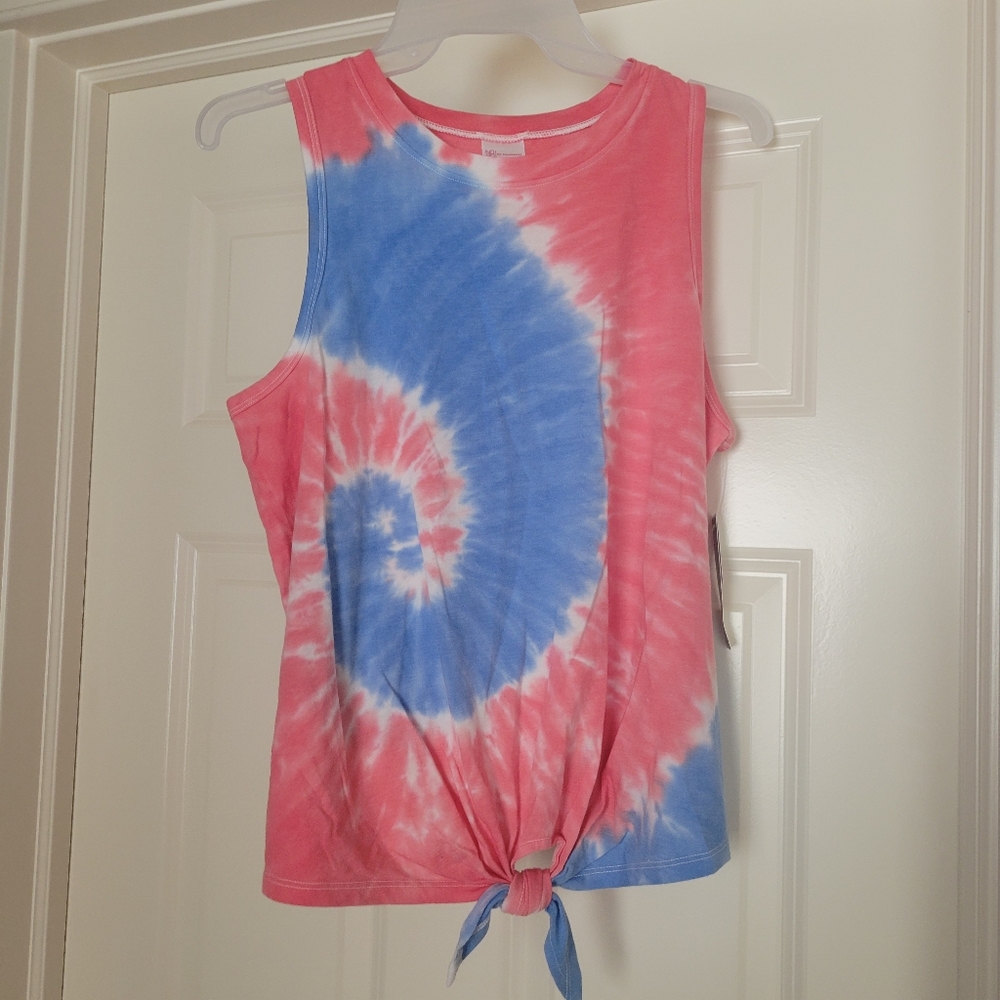Womens Size Large No Boundaries Nobo Red White Blue Tie Dye Tank Top